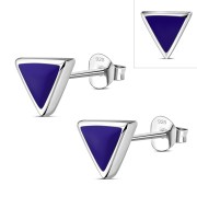 6pairs, Lapiz Lazuli Triangle Silver Stud Earrings - e348